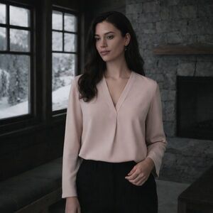 Calvin Klein Plus Size Blouse (1x) | 3/4 Roll Sleeve, Gorgeous Soft Blush Pink